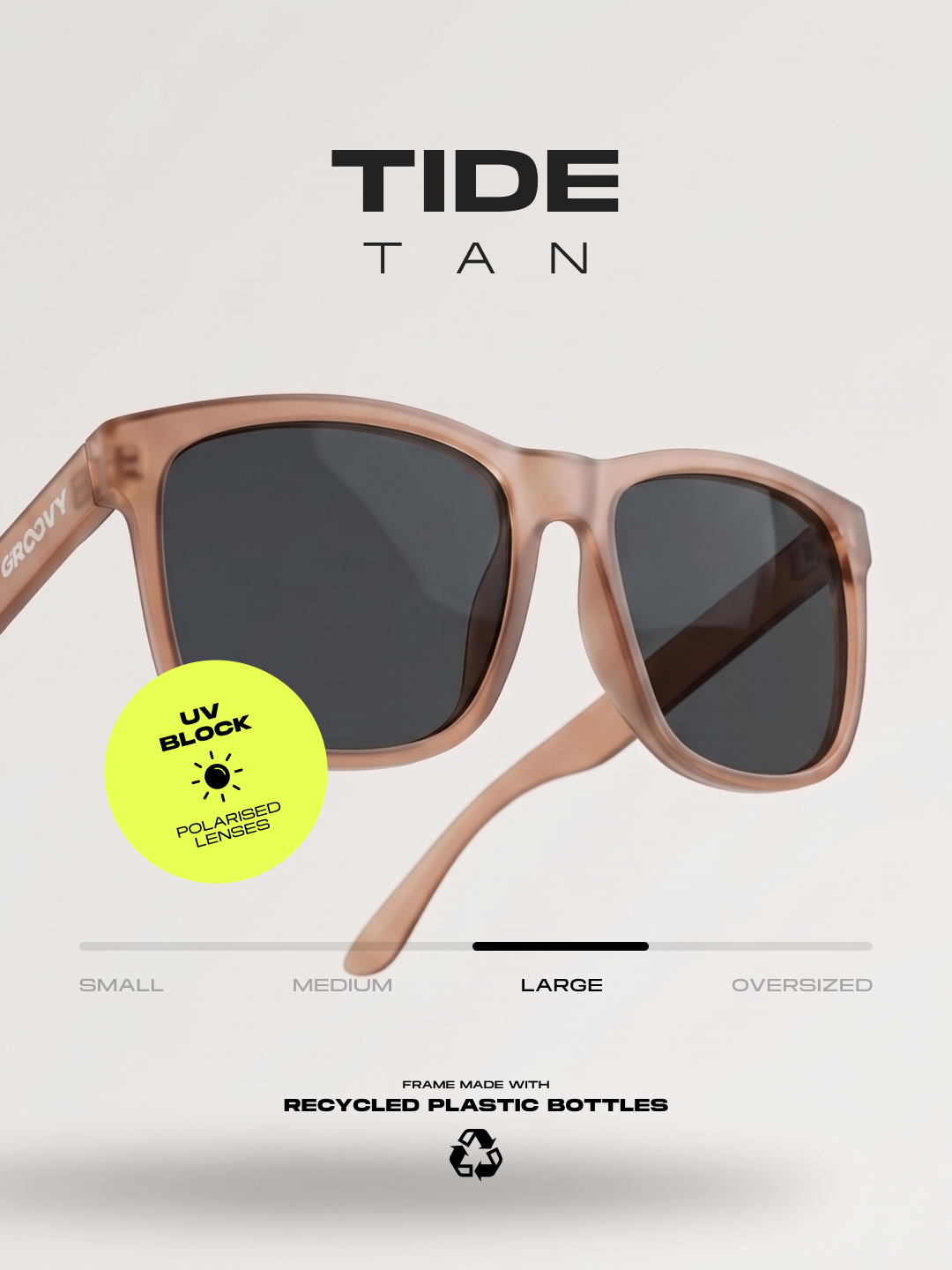 Tide surf wayfarer sunglasses tan recycled PET frame - polarised UV400 eco-friendly sunnies Manly Beach Australia 