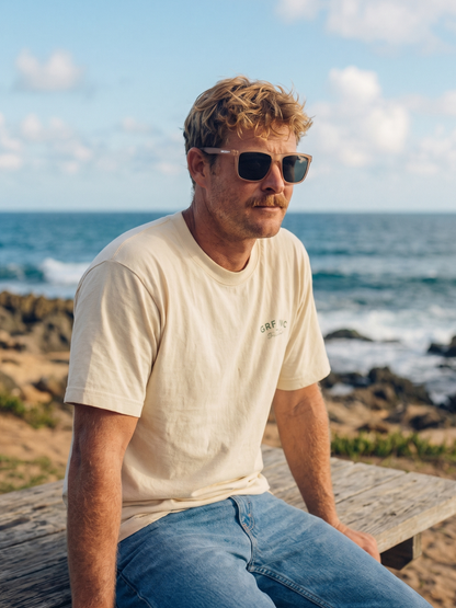 Tide surf wayfarer sunglasses tan recycled PET frame - polarised UV400 eco-friendly sunnies Manly Beach Australia 
