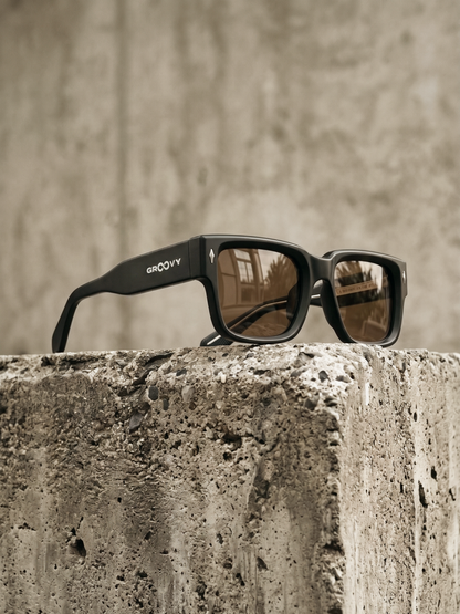 Slate bold square sunglasses matte black TR90 acetate frame - polarised UV400 eco-friendly sunnies Manly Beach Australia 