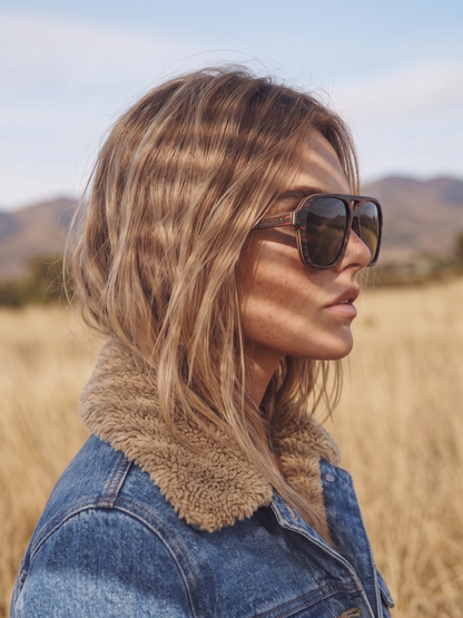 Aviator wood sunglasses ebony laminated timber frame - polarised UV400 eco-friendly sunnies Manly Beach Australia 