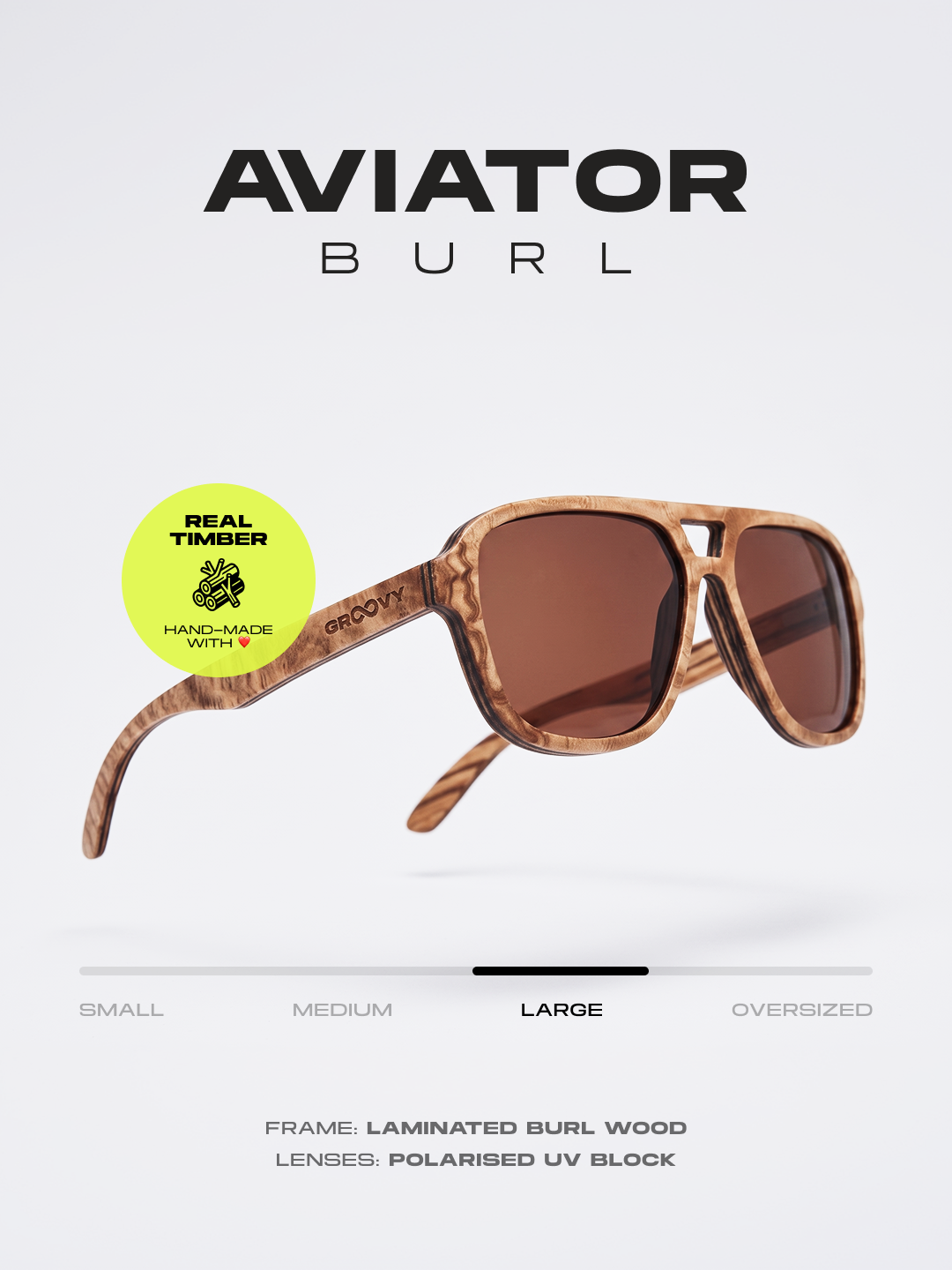 Aviator wood sunglasses burl laminated timber frame - polarised UV400 eco-friendly sunnies Manly Beach Australia 