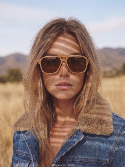 Aviator wood sunglasses burl laminated timber frame - polarised UV400 eco-friendly sunnies Manly Beach Australia 