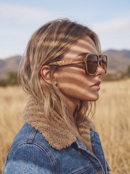 Aviator wood sunglasses burl laminated timber frame - polarised UV400 eco-friendly sunnies Manly Beach Australia 