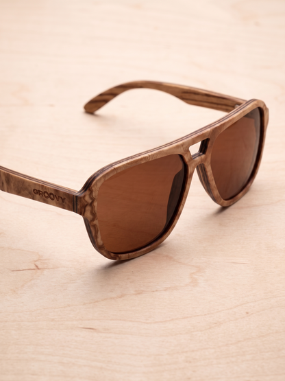 Aviator wood sunglasses burl laminated timber frame - polarised UV400 eco-friendly sunnies Manly Beach Australia 