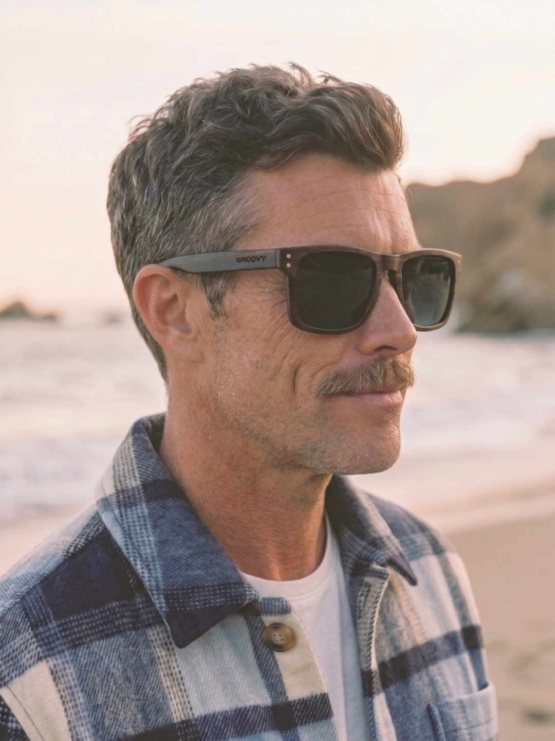 Manly square wood sunglasses ebony laminated timber frame - polarised UV400 eco-friendly sunnies Manly Beach Australia 