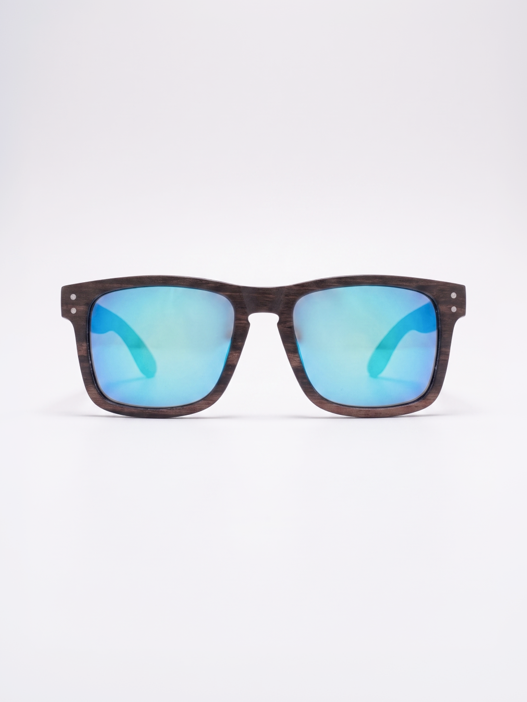 Manly square wood sunglasses sky laminated ebony timber frame blue mirror - polarised UV400 eco-friendly sunnies Manly Beach Australia 