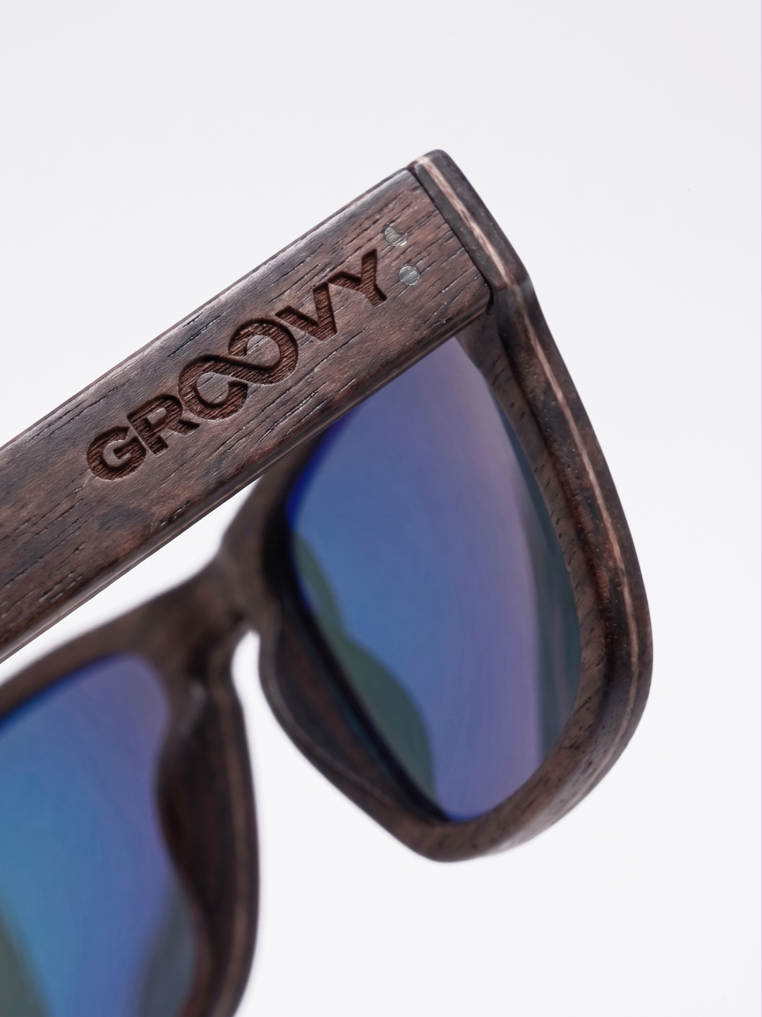 Manly square wood sunglasses sky laminated ebony timber frame blue mirror - polarised UV400 eco-friendly sunnies Manly Beach Australia 