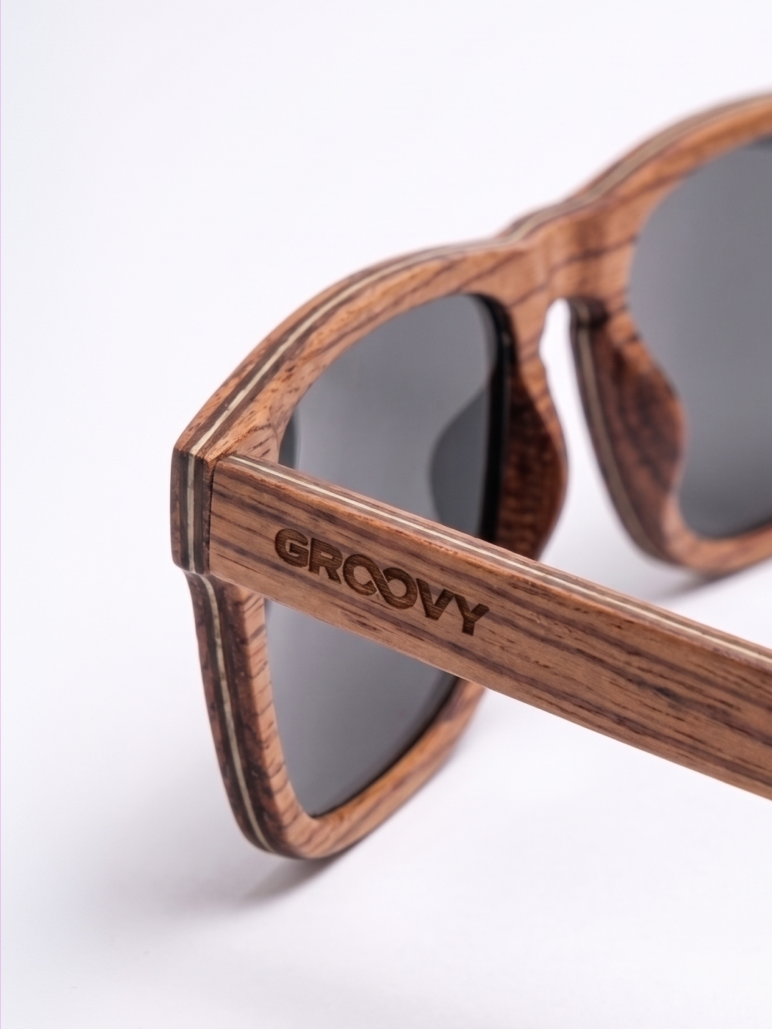 Manly square wood sunglasses zebra wood laminated timber frame - polarised UV400 eco-friendly sunnies Manly Beach Australia 