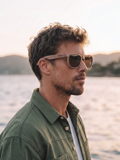 Wayford wayfarer wood sunglasses walnut laminated timber frame - polarised UV400 eco-friendly sunnies Manly Beach Australia 