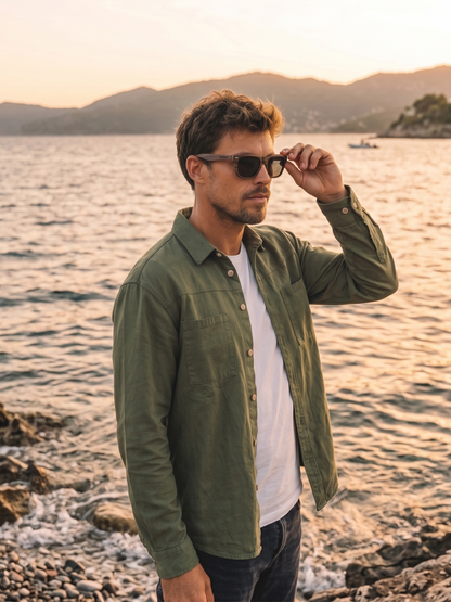 Wayford wayfarer wood sunglasses ebony laminated timber frame - polarised UV400 eco-friendly sunnies Manly Beach Australia 