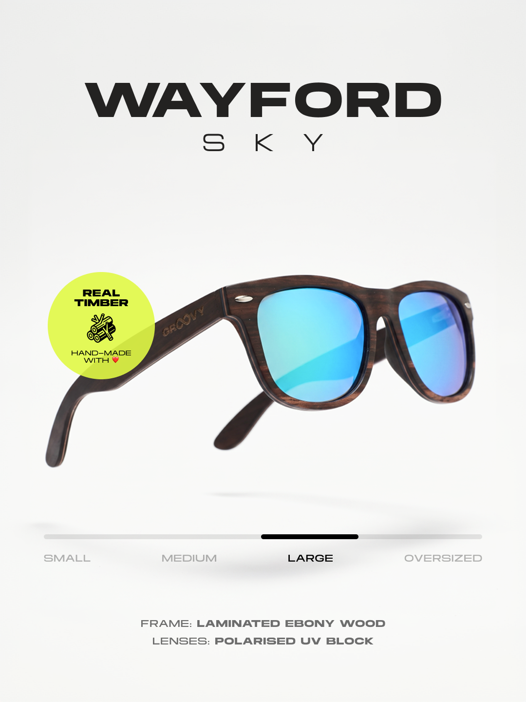 Wayford wayfarer wood sunglasses sky laminated ebony timber frame blue mirror - polarised UV400 eco-friendly sunnies Manly Beach Australia 