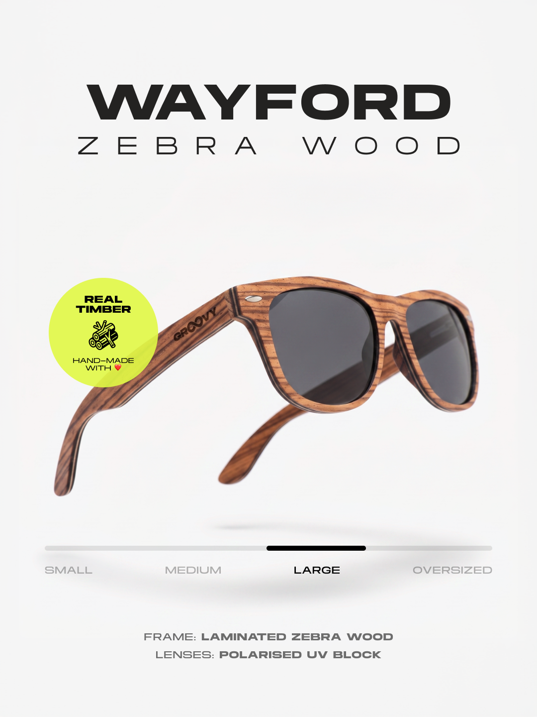 Wayford wayfarer wood sunglasses zebra wood laminated timber frame - polarised UV400 eco-friendly sunnies Manly Beach Australia 