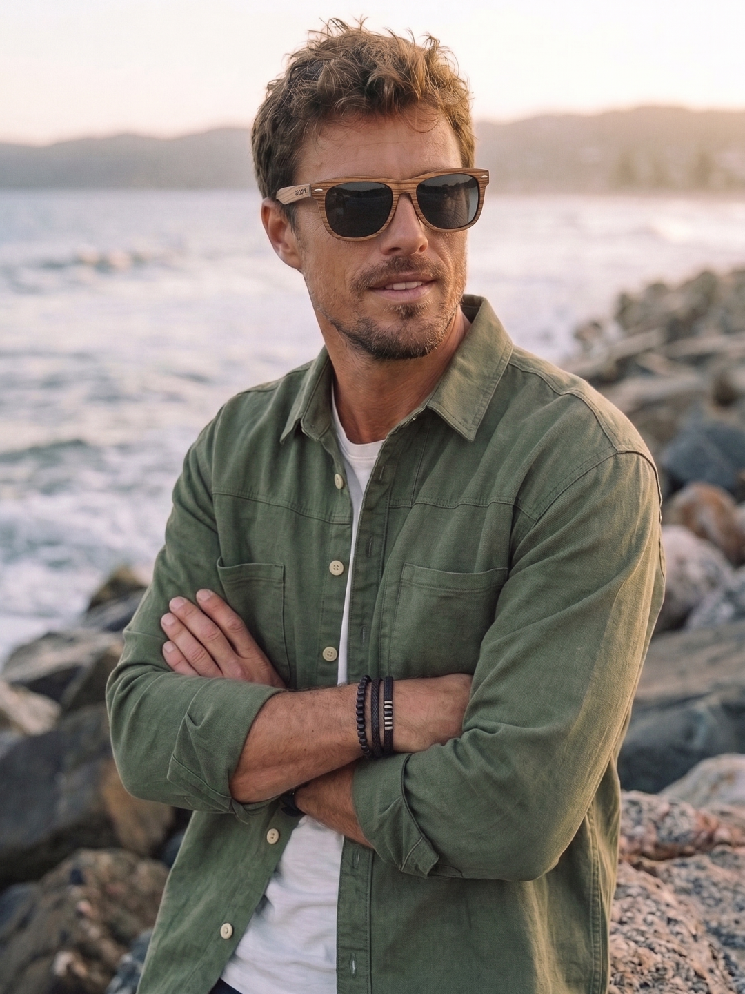 Wayford wayfarer wood sunglasses zebra wood laminated timber frame - polarised UV400 eco-friendly sunnies Manly Beach Australia 
