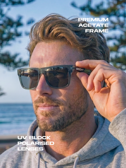 Wally squared surf sunglasses acetate frame - polarised UV400 eco-friendly sunnies Manly Beach Australia 