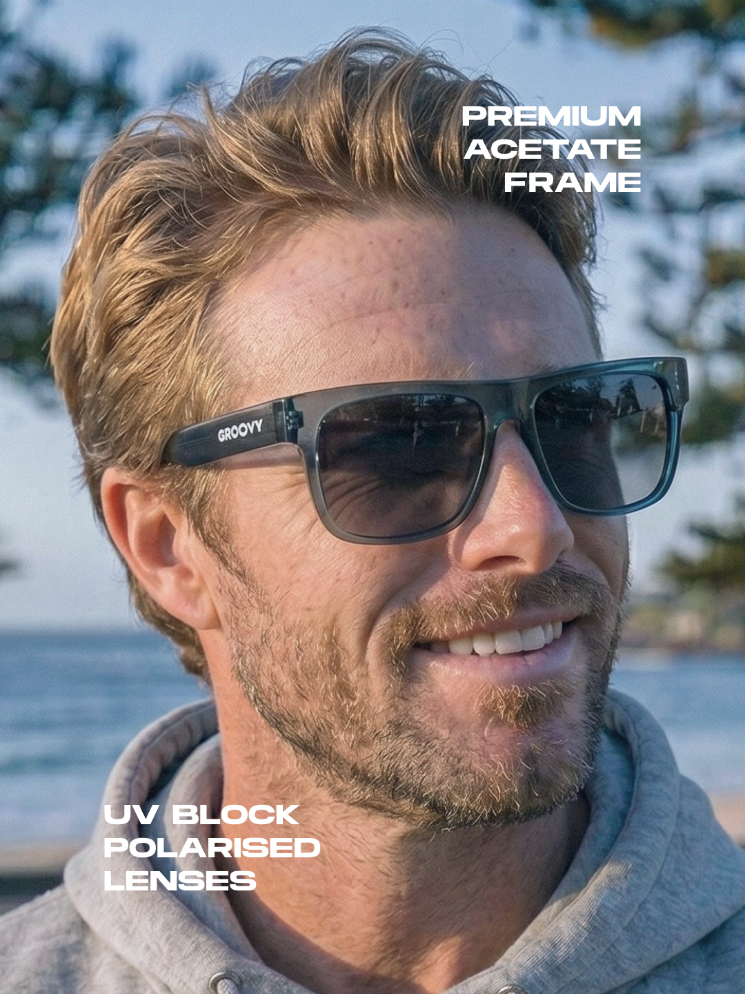 Wally squared surf sunglasses acetate frame - polarised UV400 eco-friendly sunnies Manly Beach Australia 