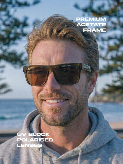Wally squared surf sunglasses acetate frame - polarised UV400 eco-friendly sunnies Manly Beach Australia 