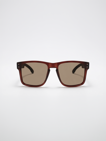 Outrider square sunglasses brown TR90 frame zebra dark oak wood temples - polarised UV400 eco-friendly sunnies Manly Beach Australia 