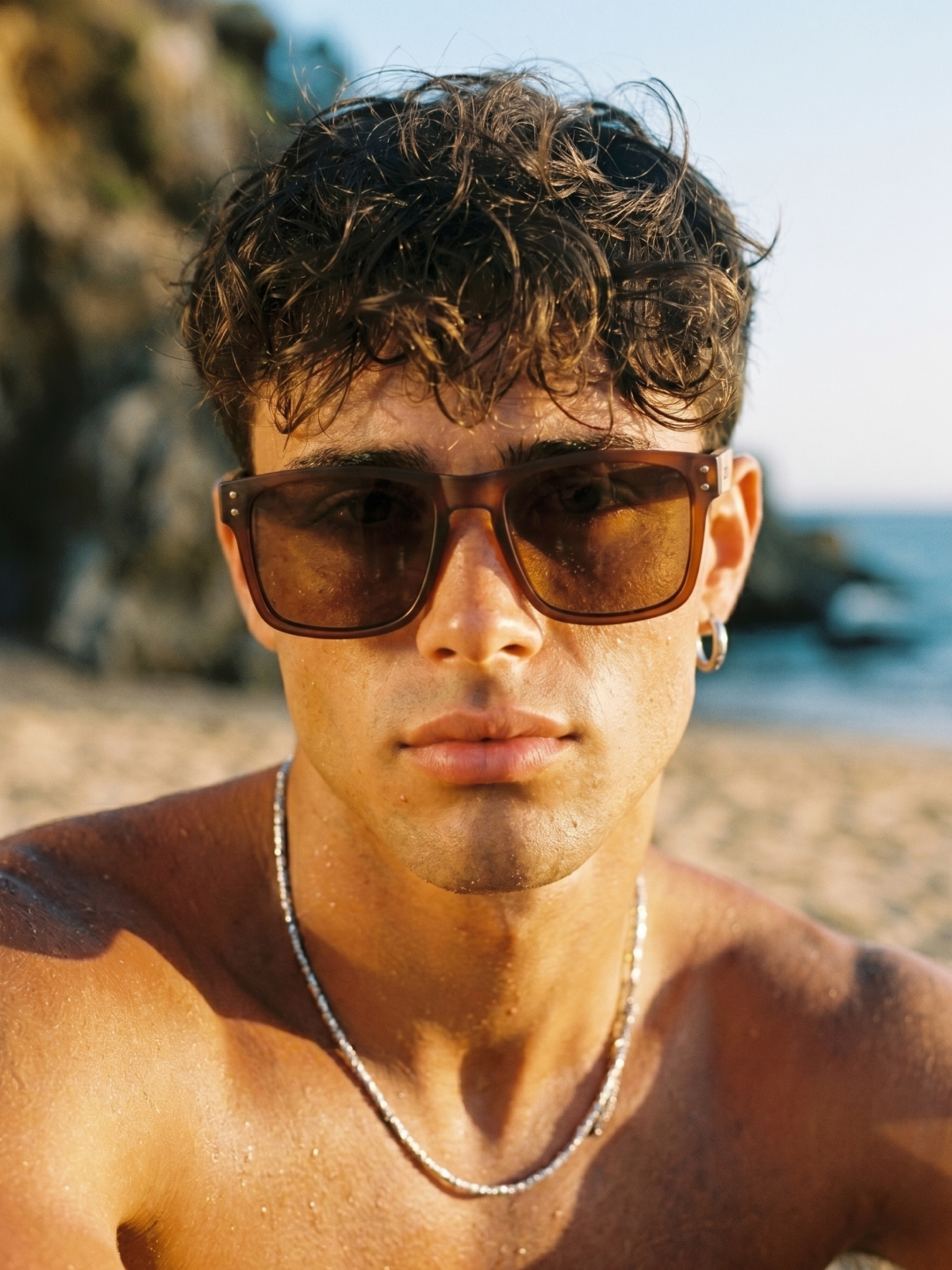 Outrider square sunglasses brown TR90 frame zebra dark oak wood temples - polarised UV400 eco-friendly sunnies Manly Beach Australia 