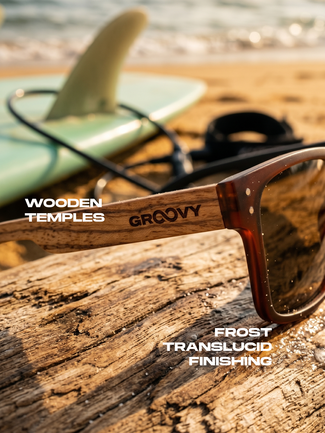 Outrider square sunglasses brown TR90 frame zebra dark oak wood temples - polarised UV400 eco-friendly sunnies Manly Beach Australia 