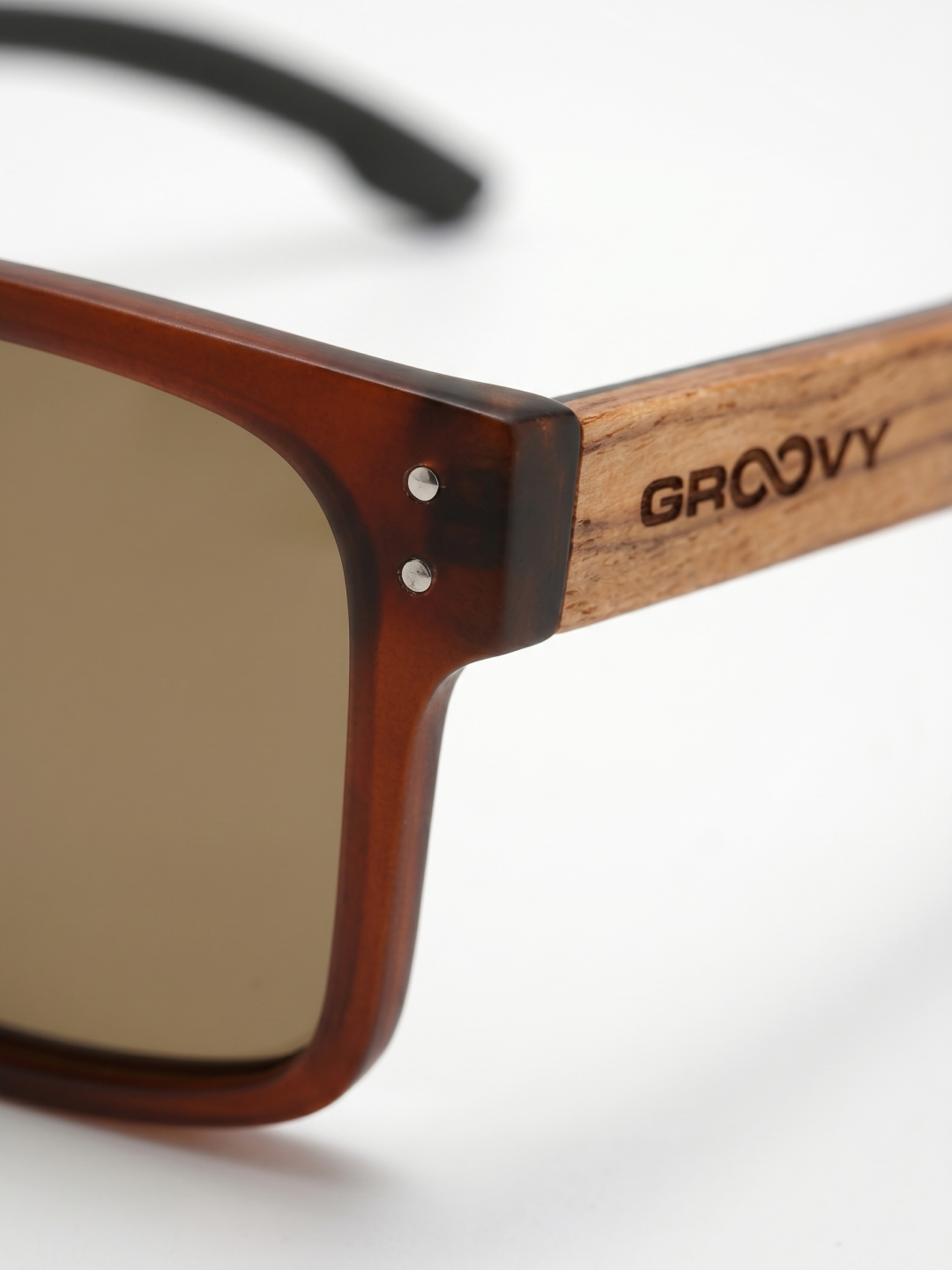 Outrider square sunglasses brown TR90 frame zebra dark oak wood temples - polarised UV400 eco-friendly sunnies Manly Beach Australia 