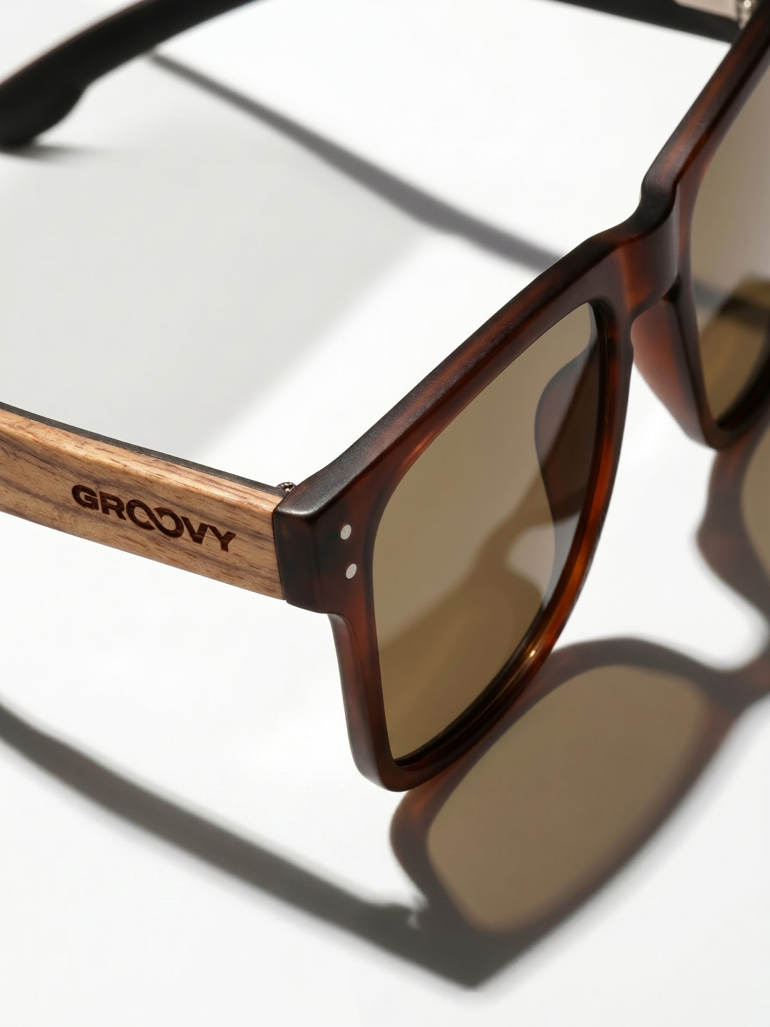Outrider square sunglasses brown TR90 frame zebra dark oak wood temples - polarised UV400 eco-friendly sunnies Manly Beach Australia 