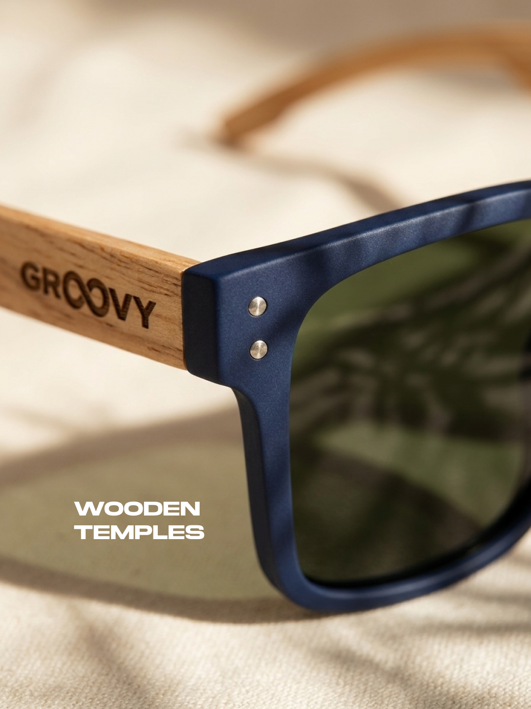 Outrider square sunglasses navy TR90 frame walnut beech wood temples - polarised UV400 eco-friendly sunnies Manly Beach Australia 
