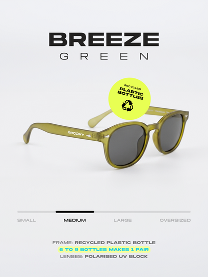 Breeze round retro sunglasses grass recycled PET frame - polarised UV400 eco-friendly sunnies Manly Beach Australia 