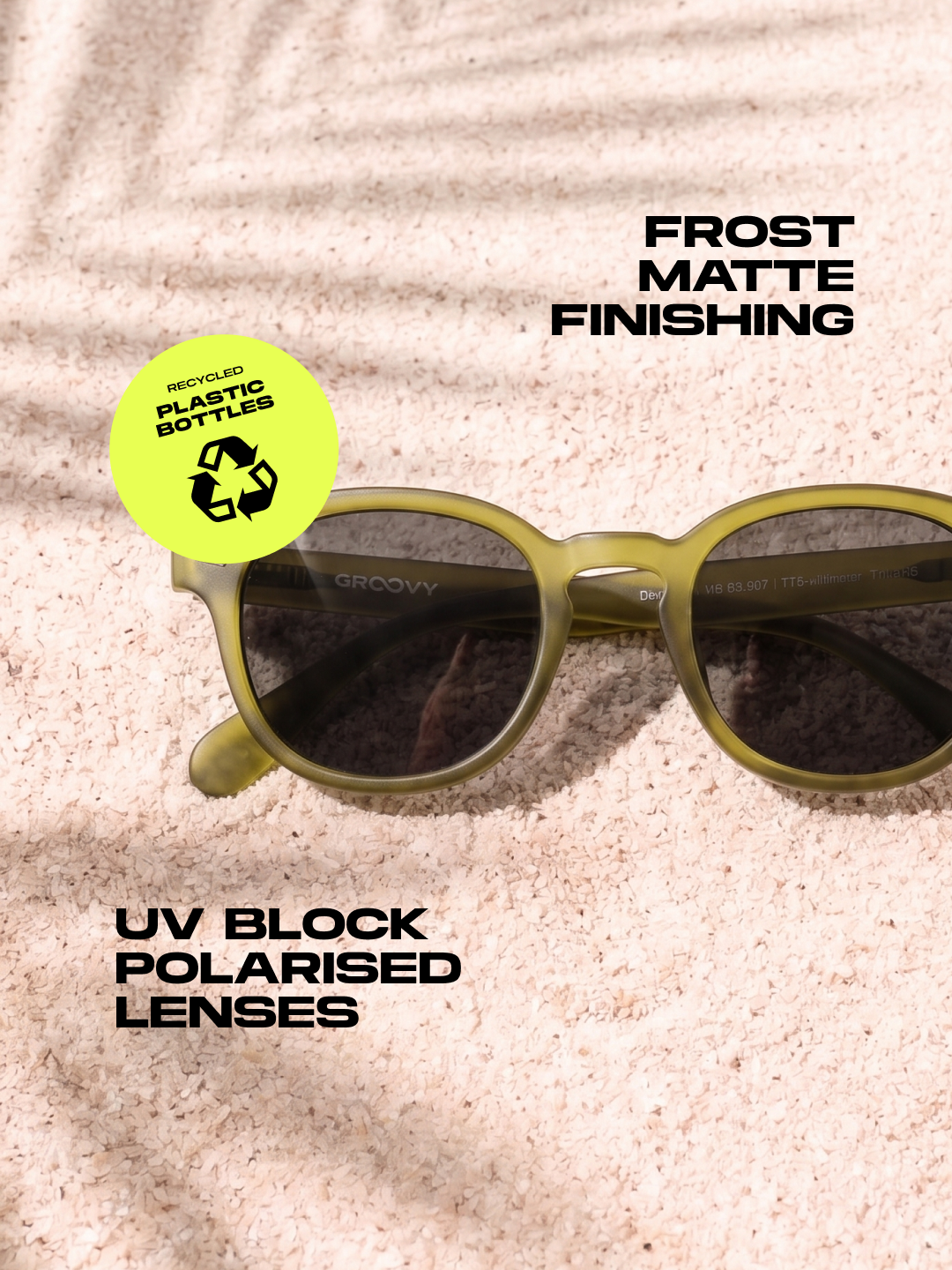 Breeze round retro sunglasses grass recycled PET frame - polarised UV400 eco-friendly sunnies Manly Beach Australia 