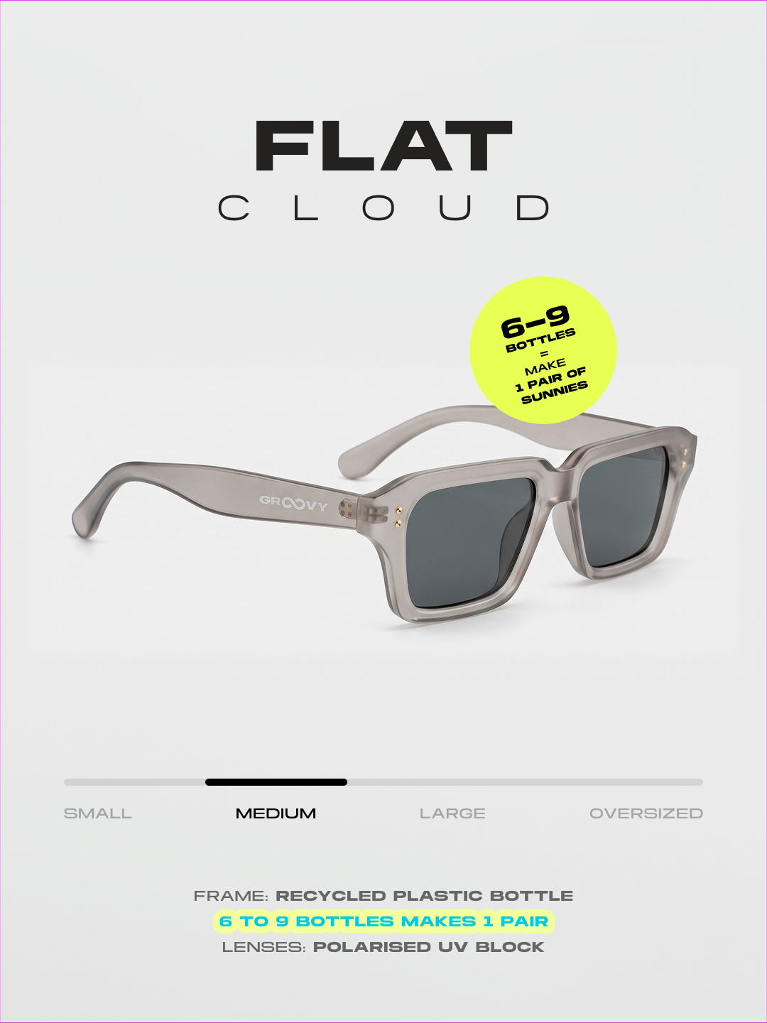 Flat square retro sunglasses cloud recycled PET frame - polarised UV400 eco-friendly sunnies Manly Beach Australia 