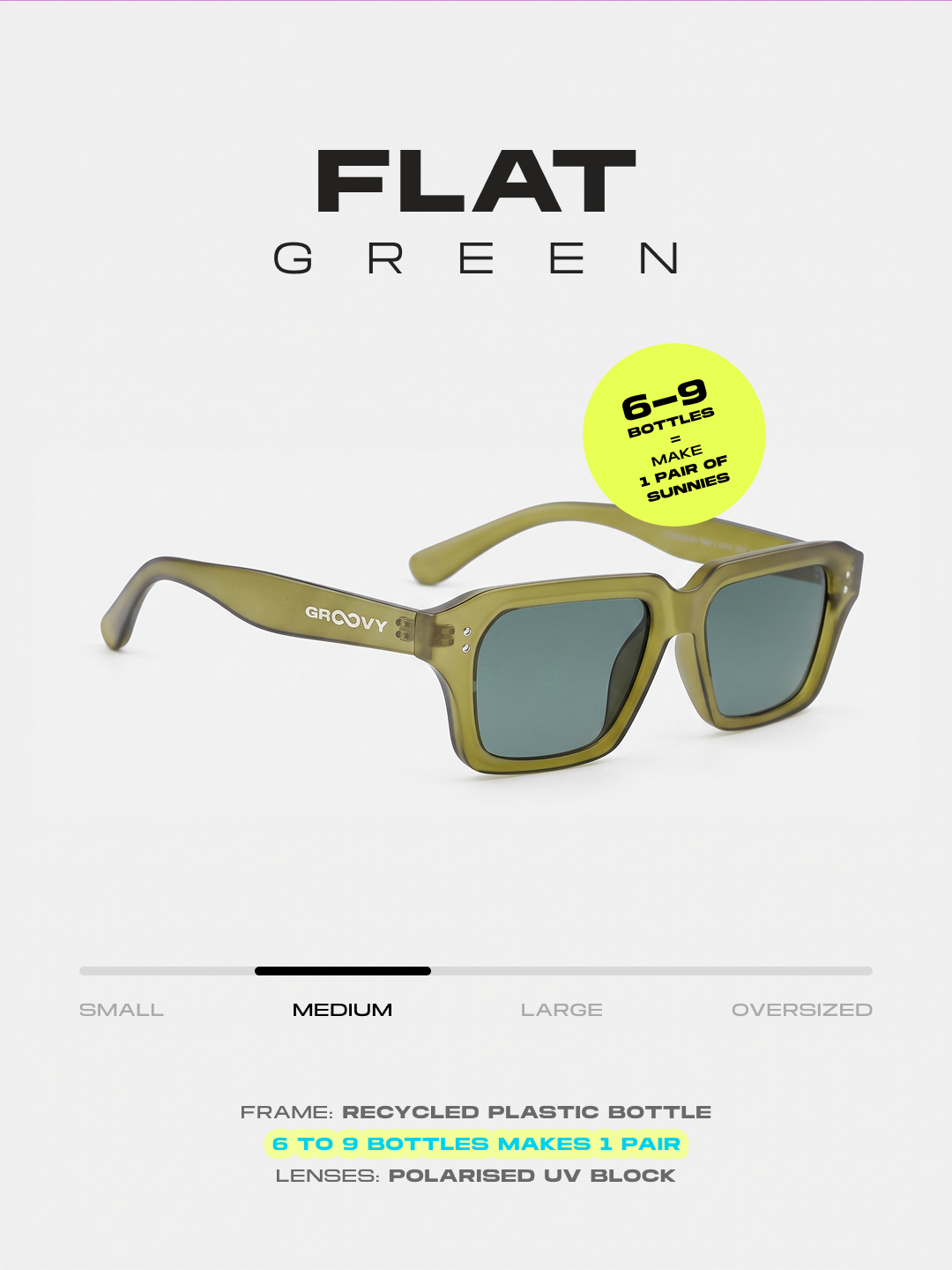 Flat square retro sunglasses green recycled PET frame - polarised UV400 eco-friendly sunnies Manly Beach Australia 