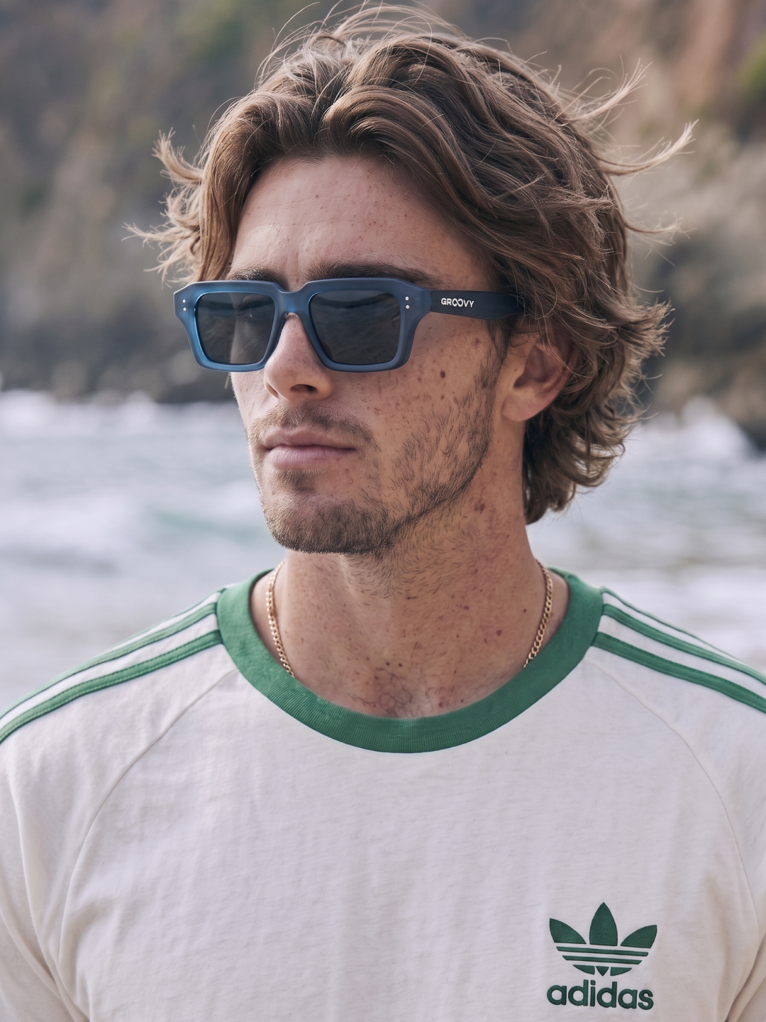 Flat square retro sunglasses black recycled PET frame - polarised UV400 eco-friendly sunnies Manly Beach Australia 