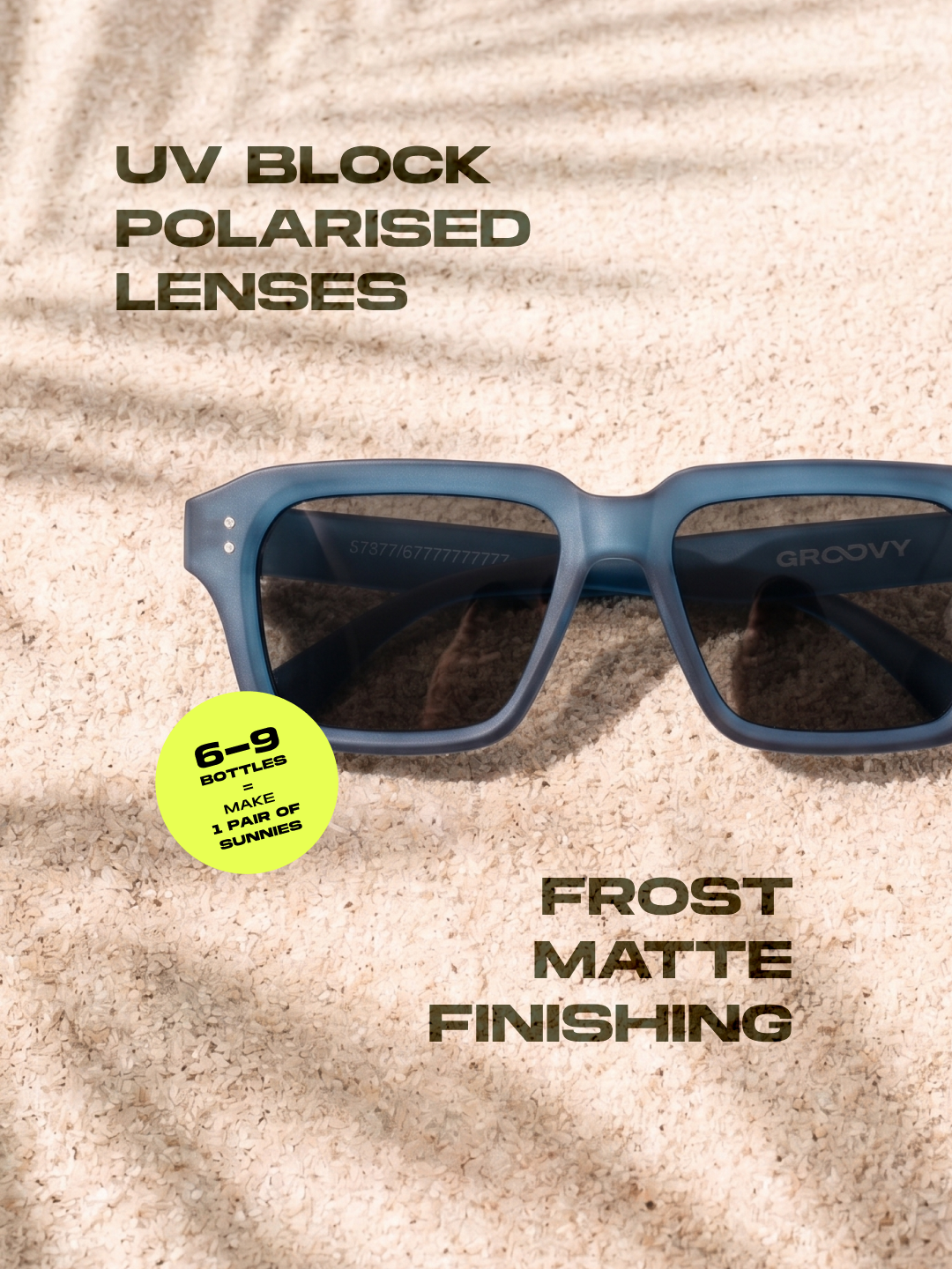 Flat square retro sunglasses black recycled PET frame - polarised UV400 eco-friendly sunnies Manly Beach Australia 