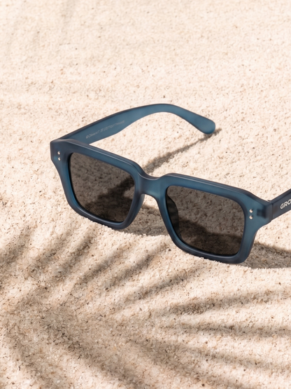 Flat square retro sunglasses black recycled PET frame - polarised UV400 eco-friendly sunnies Manly Beach Australia 