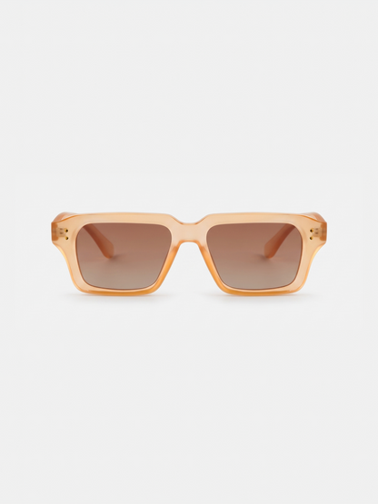 Flat square retro sunglasses tan recycled PET frame - polarised UV400 eco-friendly sunnies Manly Beach Australia 