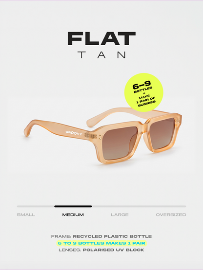 Flat square retro sunglasses tan recycled PET frame - polarised UV400 eco-friendly sunnies Manly Beach Australia 