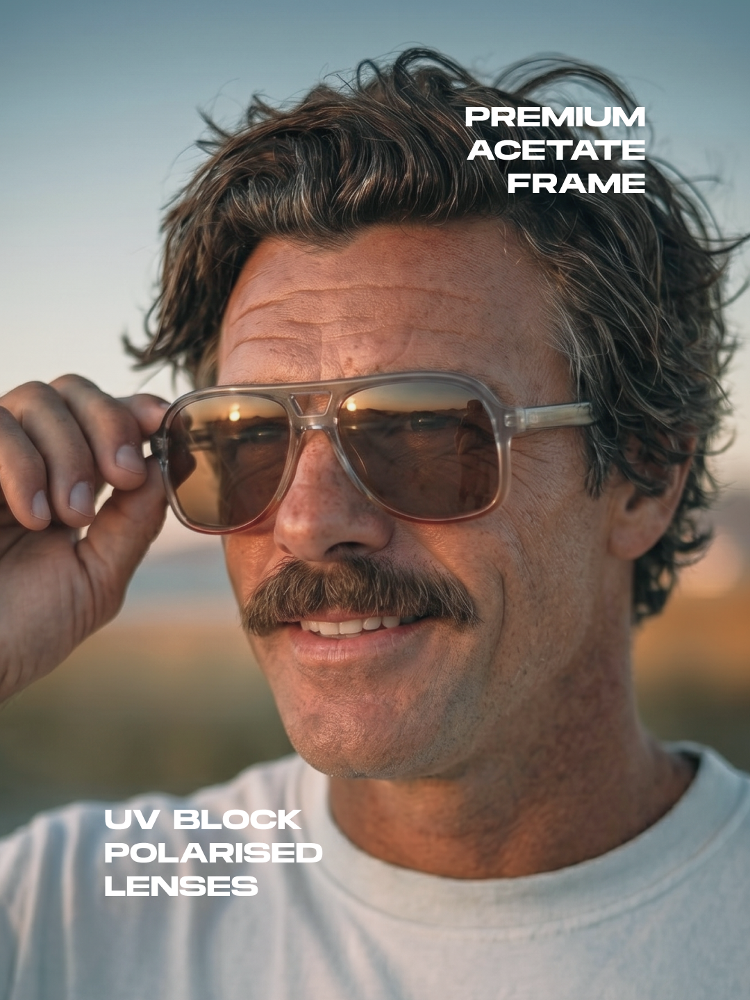 Skyer aviator retro sunglasses lucid acetate frame - polarised UV400 eco-friendly sunnies Manly Beach Australia 
