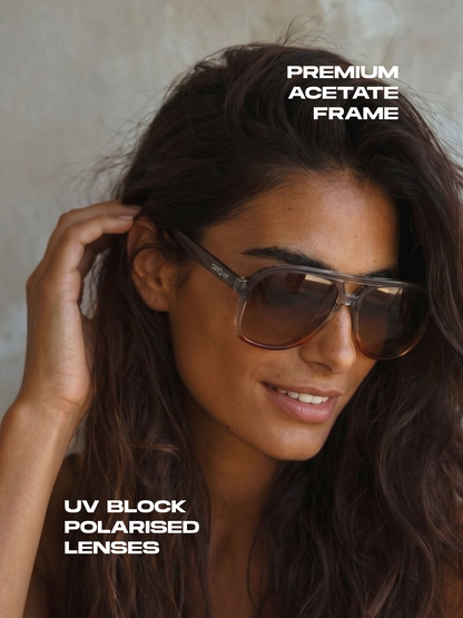 Skyer aviator retro sunglasses lucid acetate frame - polarised UV400 eco-friendly sunnies Manly Beach Australia 