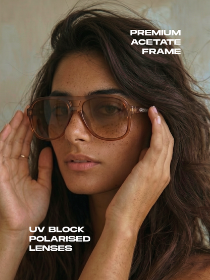 Skyer aviator retro sunglasses lucid acetate frame - polarised UV400 eco-friendly sunnies Manly Beach Australia 