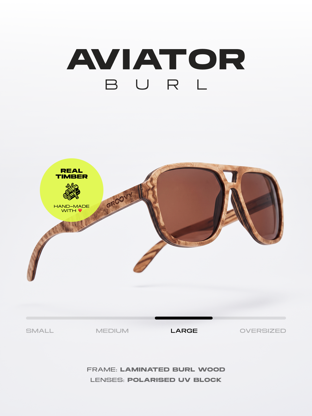 Aviator wood sunglasses burl laminated timber frame - polarised UV400 eco-friendly sunnies Manly Beach Australia 