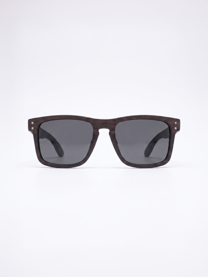 Manly square wood sunglasses ebony laminated timber frame - polarised UV400 eco-friendly sunnies Manly Beach Australia 
