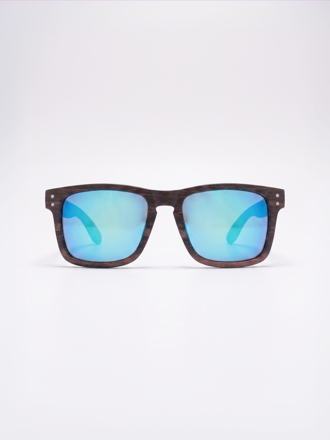Manly square wood sunglasses sky laminated ebony timber frame blue mirror - polarised UV400 eco-friendly sunnies Manly Beach Australia 